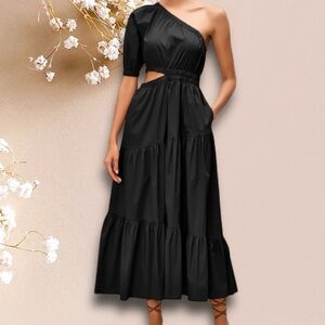 Mango Black One-Shoulder Dress